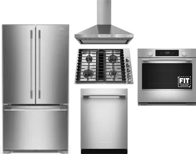 5 Piece Package Includes Refrigerator, Cooktop, Wall Oven, Hood And Dishwasher