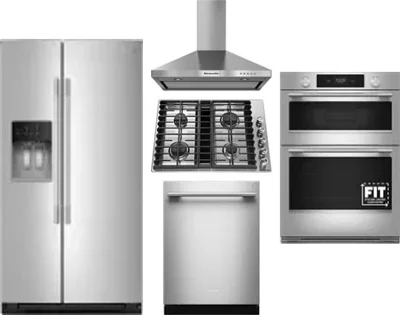 5 Piece Package Includes Refrigerator, Cooktop, Wall Oven, Hood And Dishwasher