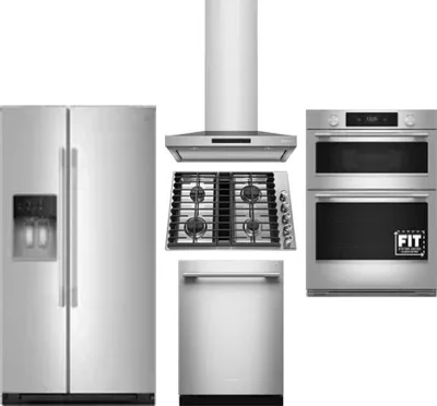 5 Piece Package Includes Refrigerator, Cooktop, Wall Oven, Hood And Dishwasher