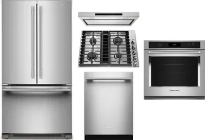5 Piece Package Includes Refrigerator, Cooktop, Wall Oven, Hood And Dishwasher