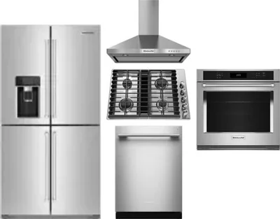 5 Piece Package Includes Refrigerator, Cooktop, Wall Oven, Hood And Dishwasher