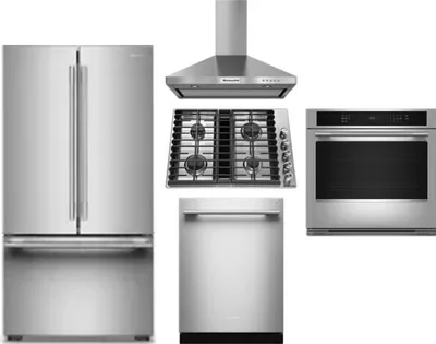 5 Piece Package Includes Refrigerator, Cooktop, Wall Oven, Hood And Dishwasher