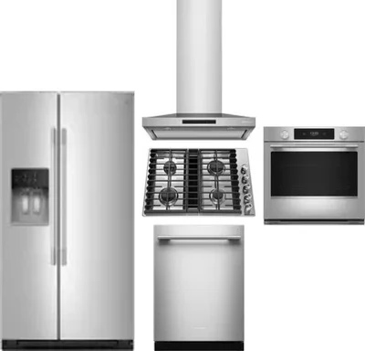 5 Piece Package Includes Refrigerator, Cooktop, Wall Oven, Hood And Dishwasher