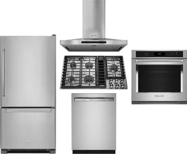 5 Piece Package Includes Refrigerator, Cooktop, Wall Oven, Hood And Dishwasher