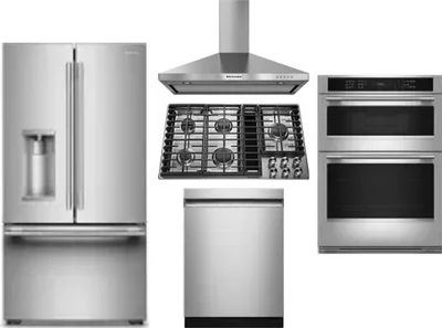 5 Piece Package Includes Refrigerator, Cooktop, Wall Oven, Hood And Dishwasher