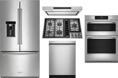 5 Piece Package Includes Refrigerator, Cooktop, Wall Oven, Hood And Dishwasher