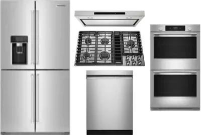 5 Piece Package Includes Refrigerator, Cooktop, Wall Oven, Hood And Dishwasher
