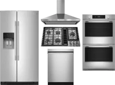 5 Piece Package Includes Refrigerator, Cooktop, Wall Oven, Hood And Dishwasher