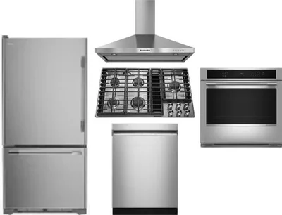 5 Piece Package Includes Refrigerator, Cooktop, Wall Oven, Hood And Dishwasher