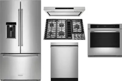 5 Piece Package Includes Refrigerator, Cooktop, Wall Oven, Hood And Dishwasher