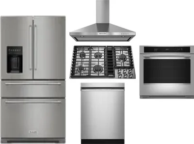5 Piece Package Includes Refrigerator, Cooktop, Wall Oven, Hood And Dishwasher