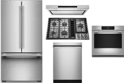 5 Piece Package Includes Refrigerator, Cooktop, Wall Oven, Hood And Dishwasher