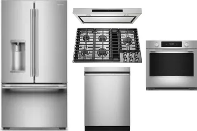 5 Piece Package Includes Refrigerator, Cooktop, Wall Oven, Hood And Dishwasher