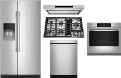 5 Piece Package Includes Refrigerator, Cooktop, Wall Oven, Hood And Dishwasher
