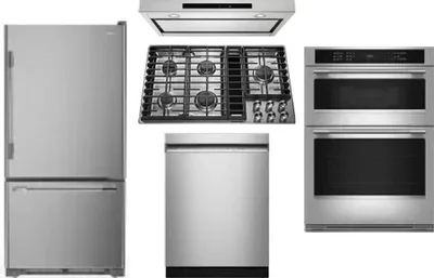 5 Piece Package Includes Refrigerator, Cooktop, Wall Oven, Hood And Dishwasher