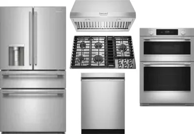 5 Piece Package Includes Refrigerator, Cooktop, Wall Oven, Hood And Dishwasher