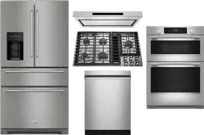 5 Piece Package Includes Refrigerator, Cooktop, Wall Oven, Hood And Dishwasher