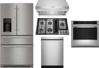 5 Piece Package Includes Refrigerator, Cooktop, Wall Oven, Hood And Dishwasher