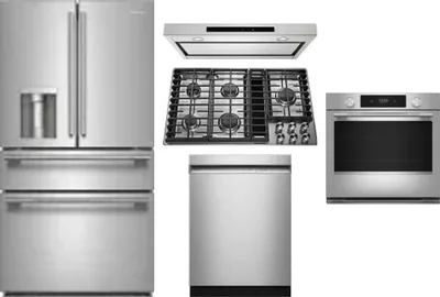 5 Piece Package Includes Refrigerator, Cooktop, Wall Oven, Hood And Dishwasher