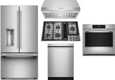 5 Piece Package Includes Refrigerator, Cooktop, Wall Oven, Hood And Dishwasher