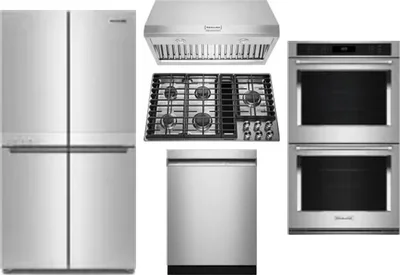 5 Piece Package Includes Refrigerator, Cooktop, Wall Oven, Hood And Dishwasher