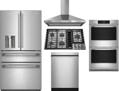 5 Piece Package Includes Refrigerator, Cooktop, Wall Oven, Hood And Dishwasher