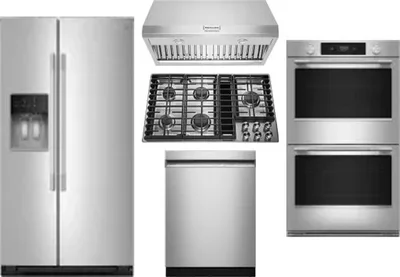 5 Piece Package Includes Refrigerator, Cooktop, Wall Oven, Hood And Dishwasher