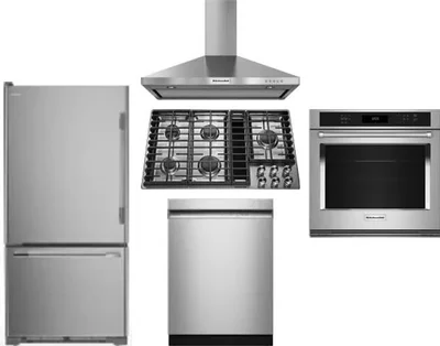 5 Piece Package Includes Refrigerator, Cooktop, Wall Oven, Hood And Dishwasher