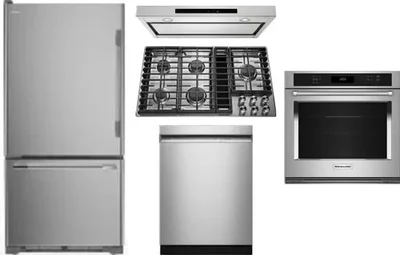 5 Piece Package Includes Refrigerator, Cooktop, Wall Oven, Hood And Dishwasher