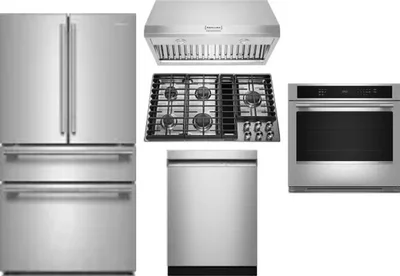 5 Piece Package Includes Refrigerator, Cooktop, Wall Oven, Hood And Dishwasher