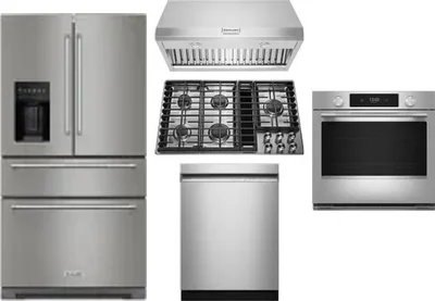 5 Piece Package Includes Refrigerator, Cooktop, Wall Oven, Hood And Dishwasher
