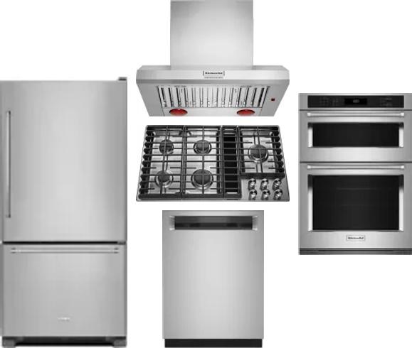 5 Piece Package Includes Refrigerator, Cooktop, Wall Oven, Hood And Dishwasher