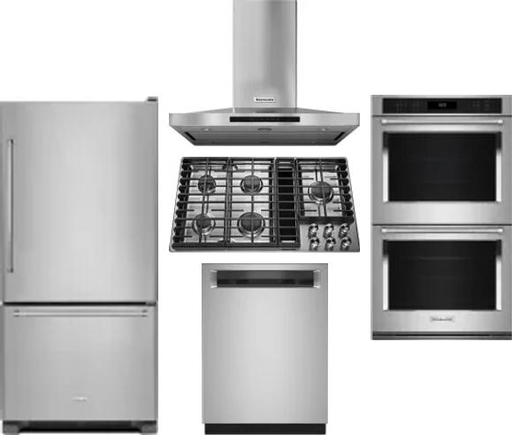 5 Piece Package Includes Refrigerator, Cooktop, Wall Oven, Hood And Dishwasher
