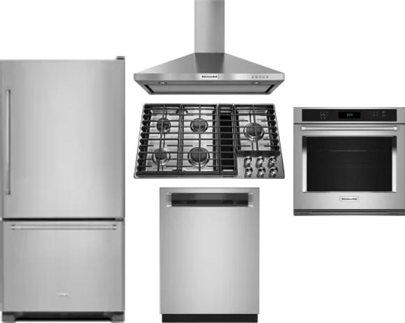 5 Piece Package Includes Refrigerator, Cooktop, Wall Oven, Hood And Dishwasher