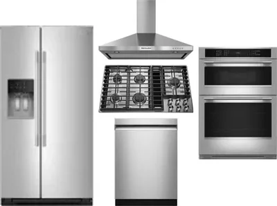 5 Piece Package Includes Refrigerator, Cooktop, Wall Oven, Hood And Dishwasher