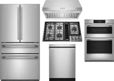 5 Piece Package Includes Refrigerator, Cooktop, Wall Oven, Hood And Dishwasher
