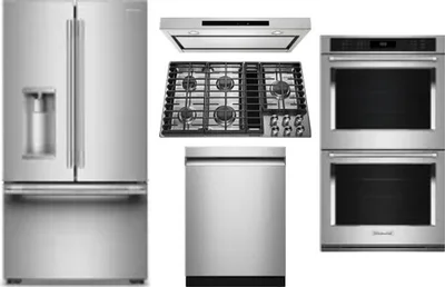 5 Piece Package Includes Refrigerator, Cooktop, Wall Oven, Hood And Dishwasher