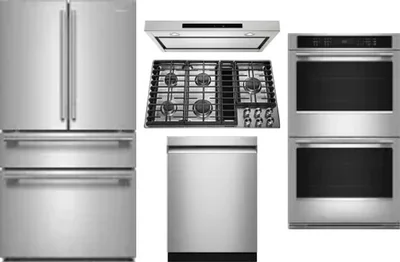 5 Piece Package Includes Refrigerator, Cooktop, Wall Oven, Hood And Dishwasher