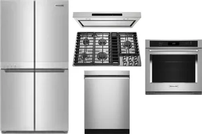 5 Piece Package Includes Refrigerator, Cooktop, Wall Oven, Hood And Dishwasher