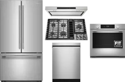 5 Piece Package Includes Refrigerator, Cooktop, Wall Oven, Hood And Dishwasher