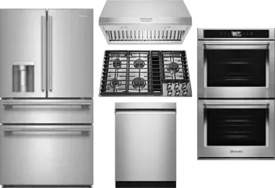 5 Piece Package Includes Refrigerator, Cooktop, Wall Oven, Hood And Dishwasher