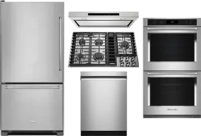 5 Piece Package Includes Refrigerator, Cooktop, Wall Oven, Hood And Dishwasher