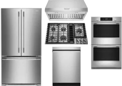 5 Piece Package Includes Refrigerator, Cooktop, Wall Oven, Hood And Dishwasher