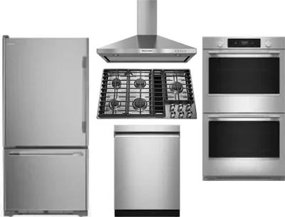 5 Piece Package Includes Refrigerator, Cooktop, Wall Oven, Hood And Dishwasher