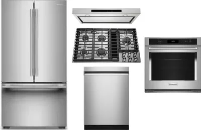 5 Piece Package Includes Refrigerator, Cooktop, Wall Oven, Hood And Dishwasher