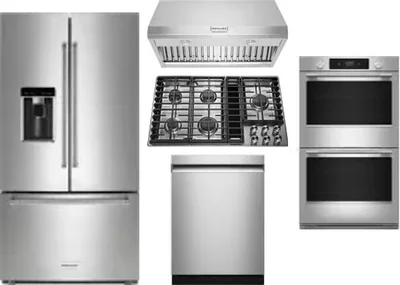 5 Piece Package Includes Refrigerator, Cooktop, Wall Oven, Hood And Dishwasher