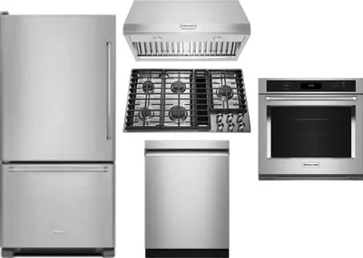 5 Piece Package Includes Refrigerator, Cooktop, Wall Oven, Hood And Dishwasher