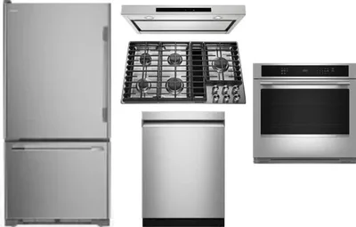 5 Piece Package Includes Refrigerator, Cooktop, Wall Oven, Hood And Dishwasher