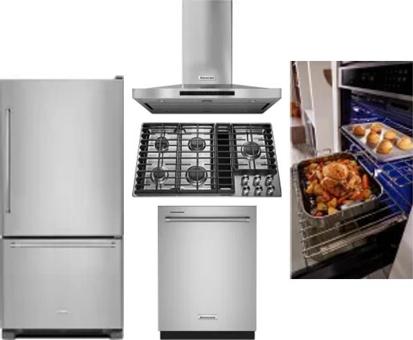 5 Piece Package Includes Refrigerator, Cooktop, Wall Oven, Hood And Dishwasher