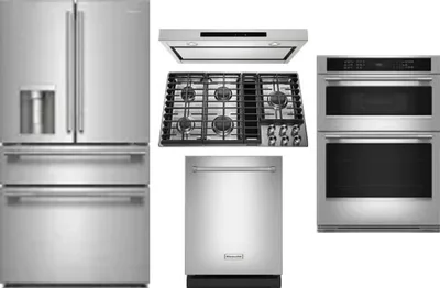 5 Piece Package Includes Refrigerator, Cooktop, Wall Oven, Hood And Dishwasher